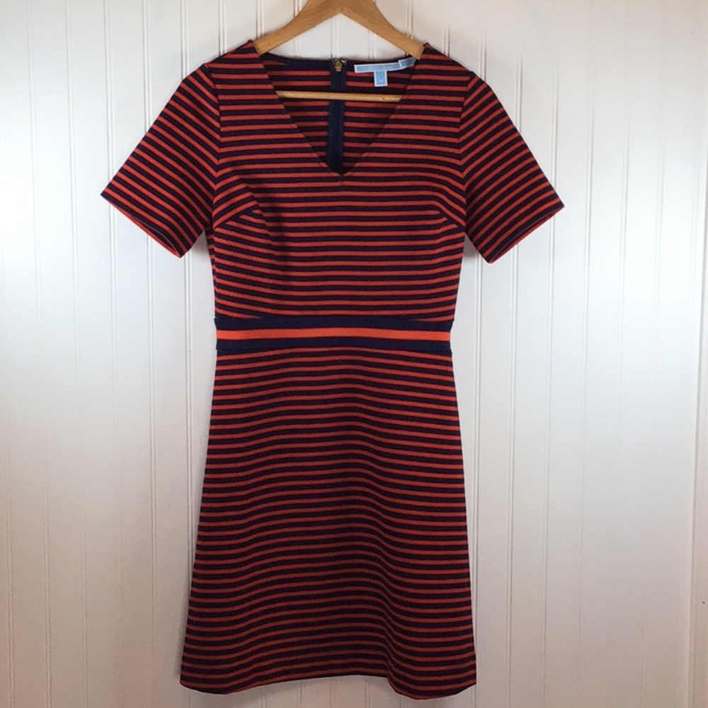 Draper James | Nassau Red & Blue Striped V Neck Ponte Knit Dress XS - Picture 7 of 11